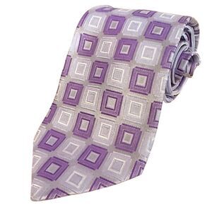 Pronto Uomo Men's Geometric Tie Light Purple lavender Squares Motif 58” x 3.75”‎